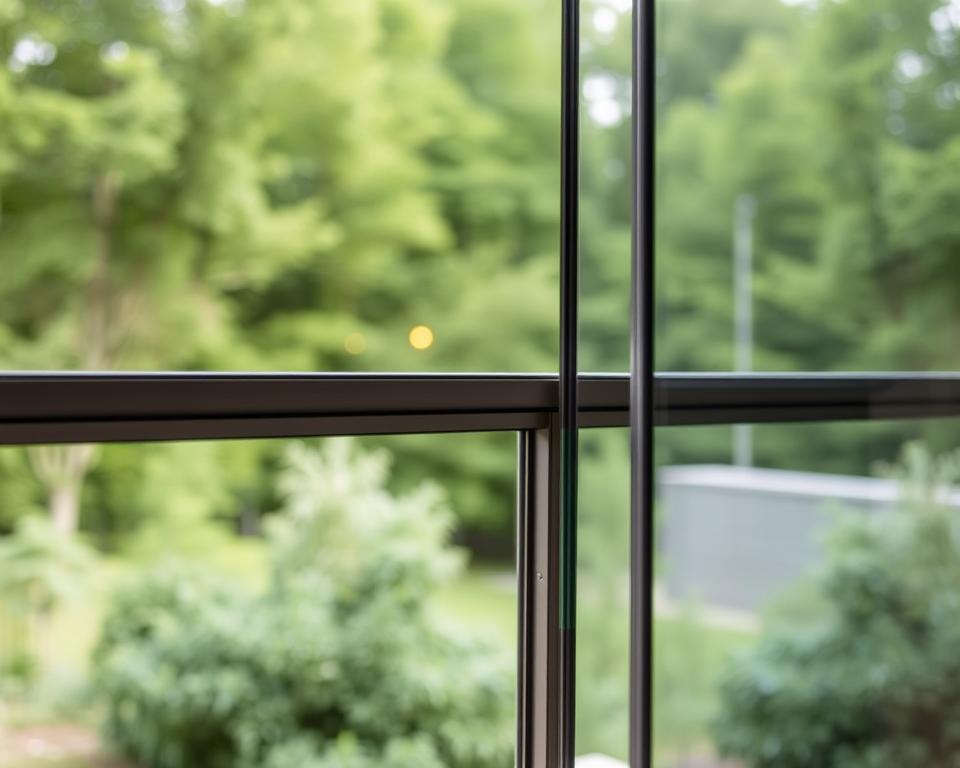A well-crafted, high-quality Radolux glass sliding door system in Antwerp, showcasing exceptional materials and durability. The foreground features a close-up view of the precision-engineered aluminum frames and tempered glass panels, highlighting their sleek, contemporary design. The middle ground showcases the door system's smooth, effortless sliding mechanism, while the background subtly hints at the surrounding lush, verdant landscape, creating a harmonious blend of indoor-outdoor living. Soft, warm lighting from strategically placed sources casts a subtle glow, accentuating the quality and craftsmanship of the Radolux brand. The overall scene conveys a sense of modern elegance and enduring strength, perfectly suited to the "Materialenkwaliteit en duurzaamheid" section of the article.